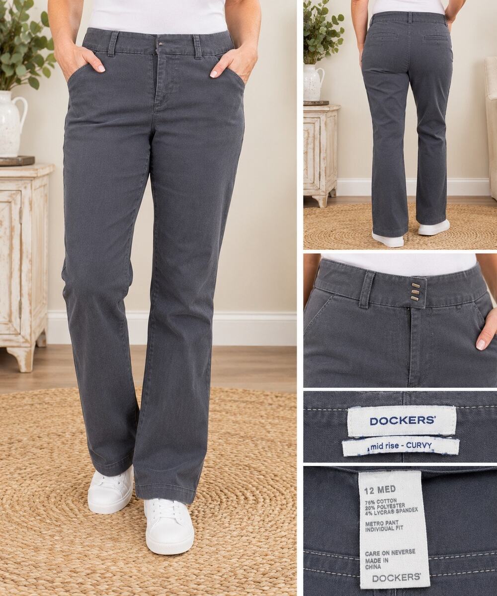 Dockers Women’s 12 Medium Curvy Fit Metro Pants Gray Straight Leg Stretch